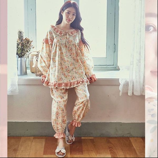 pure cotton pajamas set sweet women sleepwear princess full sleeve shirt pant mom loose korean style kpacotakowka, Black;red
pure cotton pajamas set sweet women sleepwear princess full sleeve shirt pant mom loose korean style kpacotakowka, Black;red