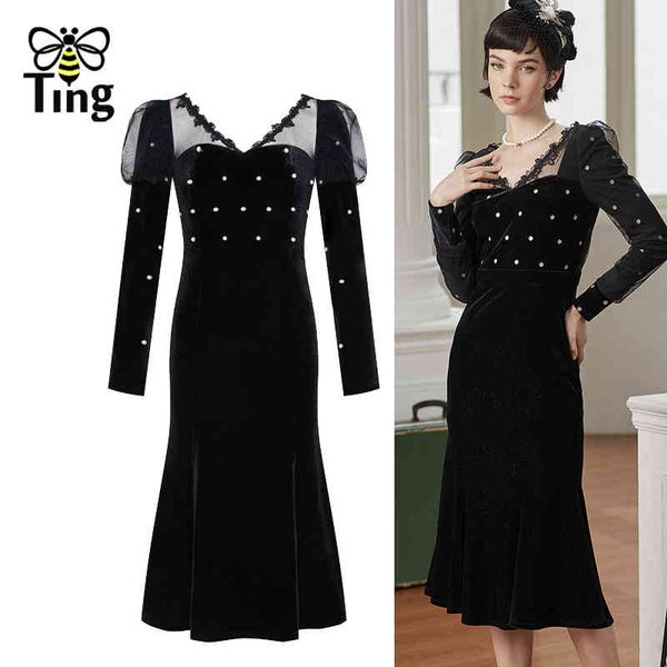 vintage elegant women black velvet mermaid party dresses puff sleeve faux pearl beading midi long dress elbise clothing 210513, Black;gray
vintage elegant women black velvet mermaid party dresses puff sleeve faux pearl beading midi long dress elbise clothing 210513, Black;gray