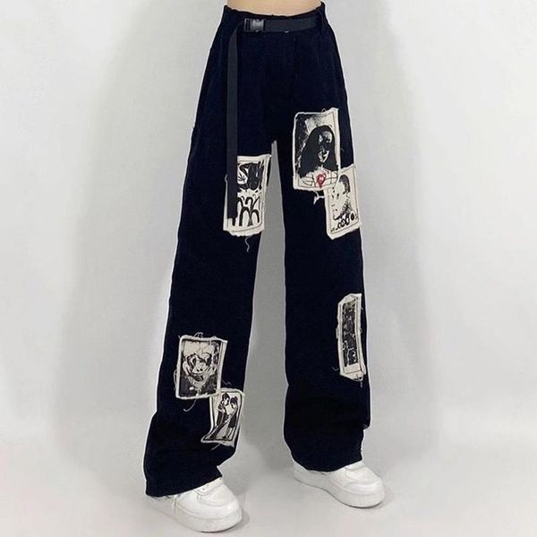 women's pants & capris harajuku hip hop high waist loose streetwear trouser spring women cargo vintage black patch pattern wash jean, Black;white
women's pants & capris harajuku hip hop high waist loose streetwear trouser spring women cargo vintage black patch pattern wash jean, Black;white