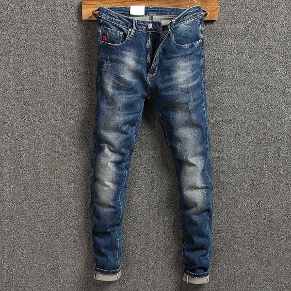 men's jeans european american vintage fashion retro blue elastic slim fit ripped embroidery designer denim pencil pants 59qn
men's jeans european american vintage fashion retro blue elastic slim fit ripped embroidery designer denim pencil pants 59qn
