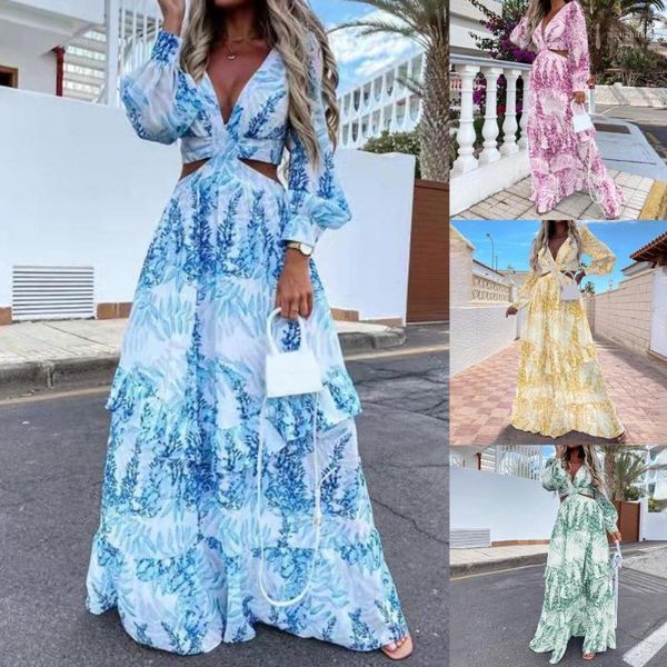 women's swimwear fashion women elegant maxi dress long sleeve large hem deep v neck floral leaf print summerwear for beach, White;black
women's swimwear fashion women elegant maxi dress long sleeve large hem deep v neck floral leaf print summerwear for beach, White;black