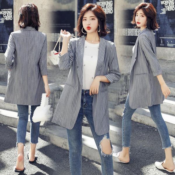 women's jackets gray stripes small suit coat 2021 spring/autumn clothing style graceful leisure, Black;brown
women's jackets gray stripes small suit coat 2021 spring/autumn clothing style graceful leisure, Black;brown