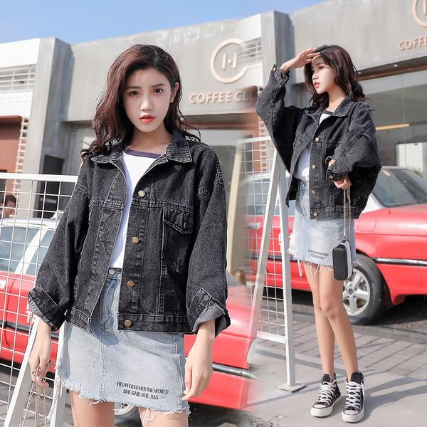 elegant fashion women spring autumn denim jacket college style girl loose coat women's jackets, Black;brown
elegant fashion women spring autumn denim jacket college style girl loose coat women's jackets, Black;brown