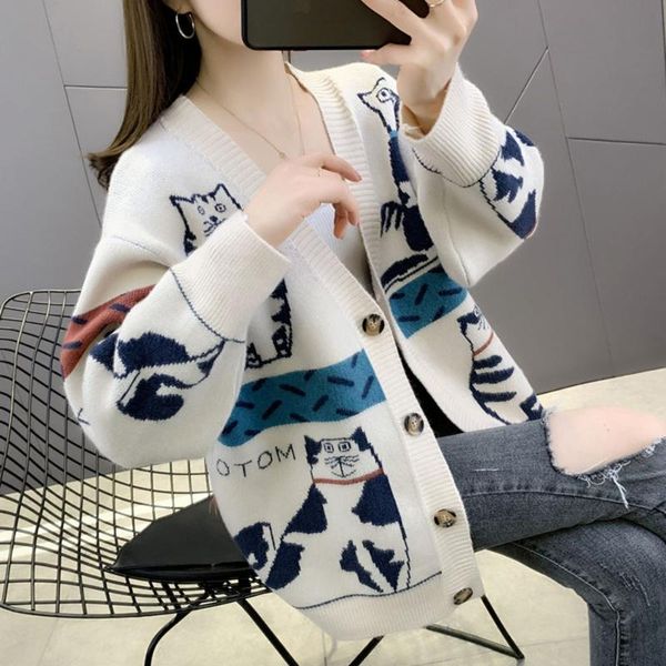 women's knits & tees 2021 autumn sweater cardigan fashion girl cute trendy style long-sleeved v-neck cat cartoon print loose warm top, White
women's knits & tees 2021 autumn sweater cardigan fashion girl cute trendy style long-sleeved v-neck cat cartoon print loose warm top, White