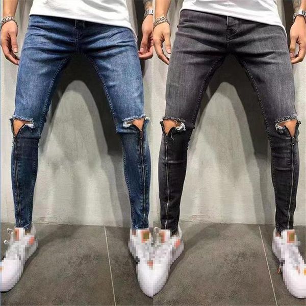 men's jeans black ripped men fashion knee holes destroyed stretch slim fit hip hop denim pants man casual skinny zipper pencil, Blue
men's jeans black ripped men fashion knee holes destroyed stretch slim fit hip hop denim pants man casual skinny zipper pencil, Blue