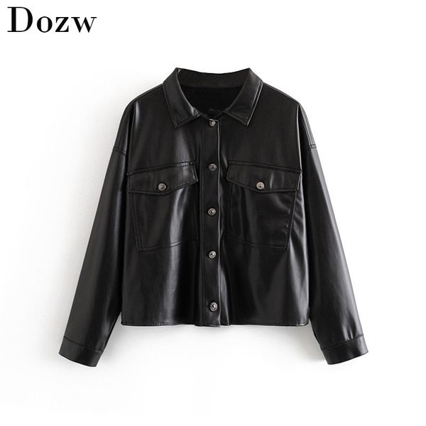 women black faux leather coat jacket atumn winter fashion pockets turn down collar short jackets female streetwear outwear 210414, Black;brown
women black faux leather coat jacket atumn winter fashion pockets turn down collar short jackets female streetwear outwear 210414, Black;brown