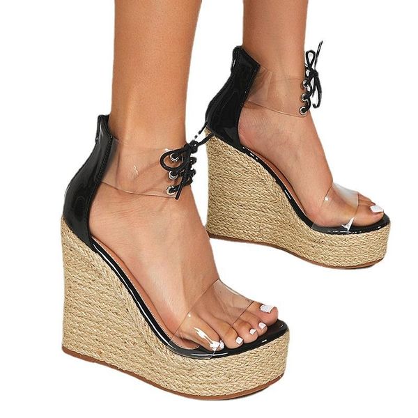 13.5 cm super high heels sandals women sumer shoes on platform wedges heel 2021 pvc transparent sole bandage, Black
13.5 cm super high heels sandals women sumer shoes on platform wedges heel 2021 pvc transparent sole bandage, Black