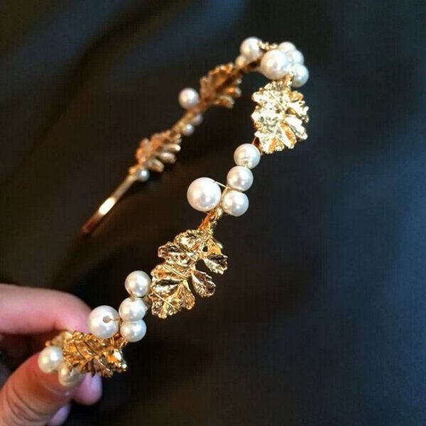 tewg baroque hand woven s leaf hairband headbandbaroque pearl pearl hand woven leaf hairband headband, Silver