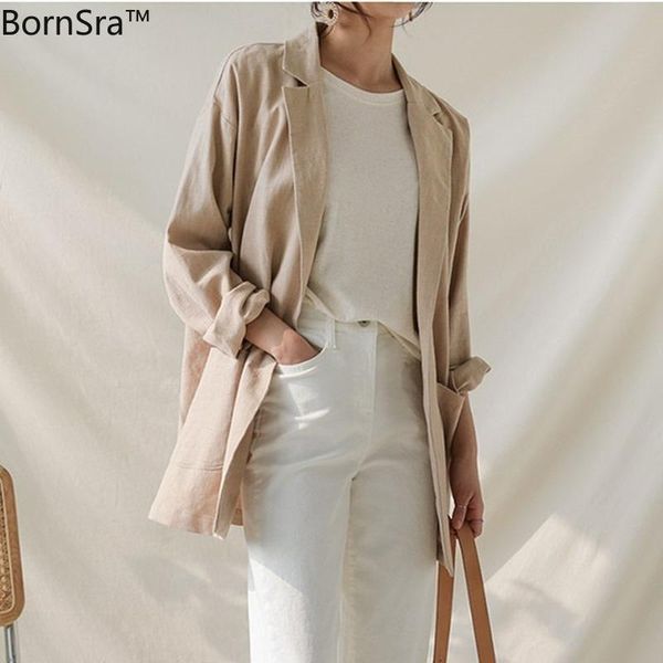 bornsra 2021 summer women's blazers casual loose jacket one button notched cotton and linen vintage pockets female suits &, White;black 
bornsra 2021 summer women's blazers casual loose jacket one button notched cotton and linen vintage pockets female suits &, White;black