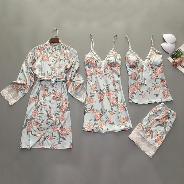 4 pieces women sleepwear set pajamas sets satin lace pijama pyjama mujer pyjamas for silk flower print, Black;red
4 pieces women sleepwear set pajamas sets satin lace pijama pyjama mujer pyjamas for silk flower print, Black;red