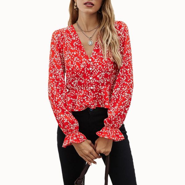 fashion women ladies autumn casual elegant floral printed blouse buttons long sleeve ruffle hem shirts red women's blouses &, White
fashion women ladies autumn casual elegant floral printed blouse buttons long sleeve ruffle hem shirts red women's blouses &, White