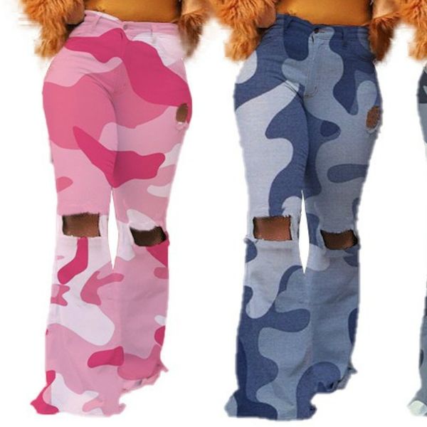 autumn camouflage pants women plus size high waist cotton bell bottom distressed ripped hole ladies elastic 210603, Black;white
autumn camouflage pants women plus size high waist cotton bell bottom distressed ripped hole ladies elastic 210603, Black;white