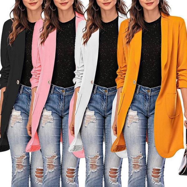 women's suits & blazers women chic loose solid color pockets coat for autumn winter one button office midi blazer jacket ladies elegant, White;black
women's suits & blazers women chic loose solid color pockets coat for autumn winter one button office midi blazer jacket ladies elegant, White;black