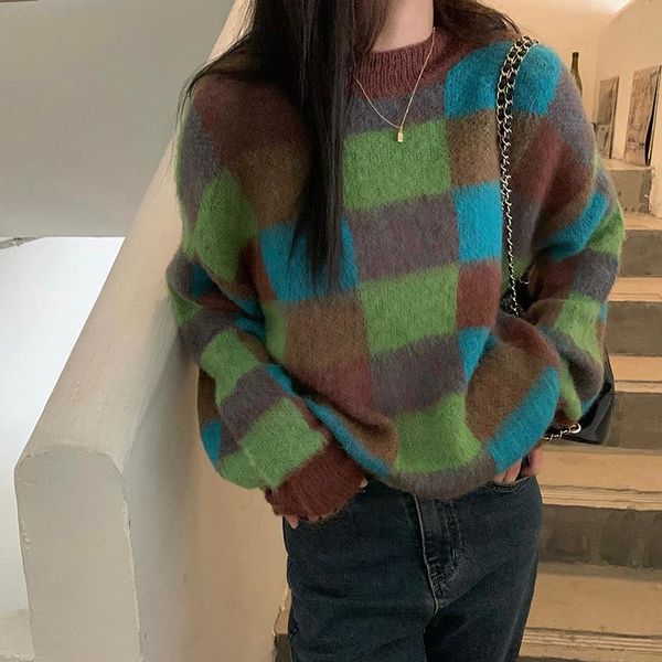 women's sweaters vintage o-neck pullover sweater women clothes long sleeve 2021 fall winter loose plaid knitted for, White;black
women's sweaters vintage o-neck pullover sweater women clothes long sleeve 2021 fall winter loose plaid knitted for, White;black