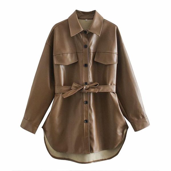 women autumn pu casual shirts jackets coats long sleeve sashes bow tie female fashion street loose jacket outerwear clothes women's, Black;brown
women autumn pu casual shirts jackets coats long sleeve sashes bow tie female fashion street loose jacket outerwear clothes women's, Black;brown
