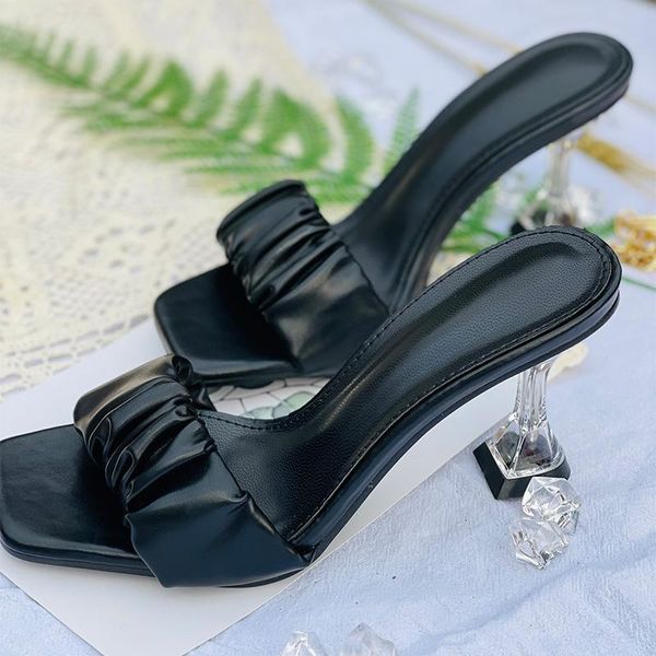 fashion design square toe pleated leather slippers 2021 women summer slides sandals ladies 8.5cm thin high heels party shoes, Black
fashion design square toe pleated leather slippers 2021 women summer slides sandals ladies 8.5cm thin high heels party shoes, Black