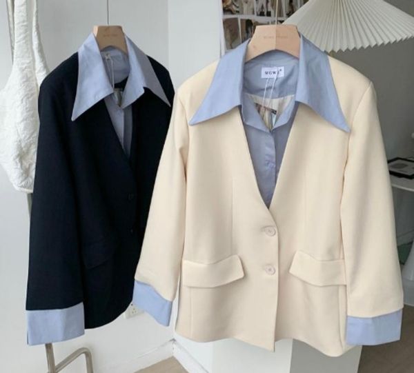 women's suits & blazers fake two pieces blazer jacket for women chic spring autumn high street elegant patchwork color suit lady office, White;black
women's suits & blazers fake two pieces blazer jacket for women chic spring autumn high street elegant patchwork color suit lady office, White;black