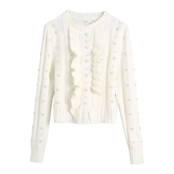 autumn winter women knit sweater with faux pearls bead o-neck ruffled fashion pullover casual female 210420, White;black
autumn winter women knit sweater with faux pearls bead o-neck ruffled fashion pullover casual female 210420, White;black