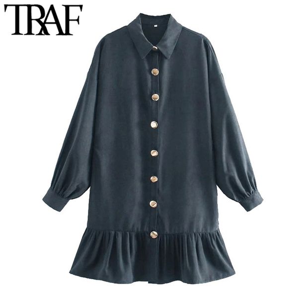 women chic fashion button-up ruffled mini shirt dress vintage long sleeve loose female dresses vestidos mujer 210507, Black;gray
women chic fashion button-up ruffled mini shirt dress vintage long sleeve loose female dresses vestidos mujer 210507, Black;gray