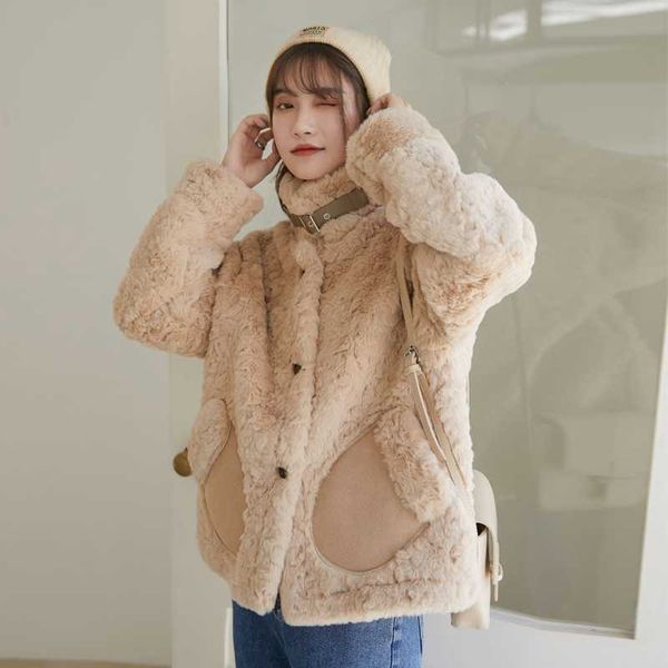women's fur & faux lamb wool coat women winter loose and versatile fashion one-piece woolen tide, Black
women's fur & faux lamb wool coat women winter loose and versatile fashion one-piece woolen tide, Black