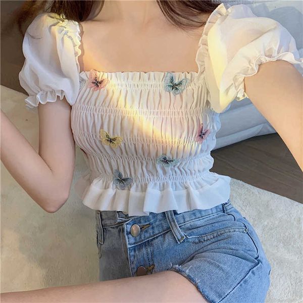 korean women's shirt chiffon blouses for women short sleeve female white square collar blouse woman 210604
korean women's shirt chiffon blouses for women short sleeve female white square collar blouse woman 210604