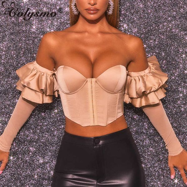 colysmo corset crop 2 layers elastic zipper ruffles underwire pads mesh long sleeve blouse women party off shoulder 210527, White
colysmo corset crop 2 layers elastic zipper ruffles underwire pads mesh long sleeve blouse women party off shoulder 210527, White