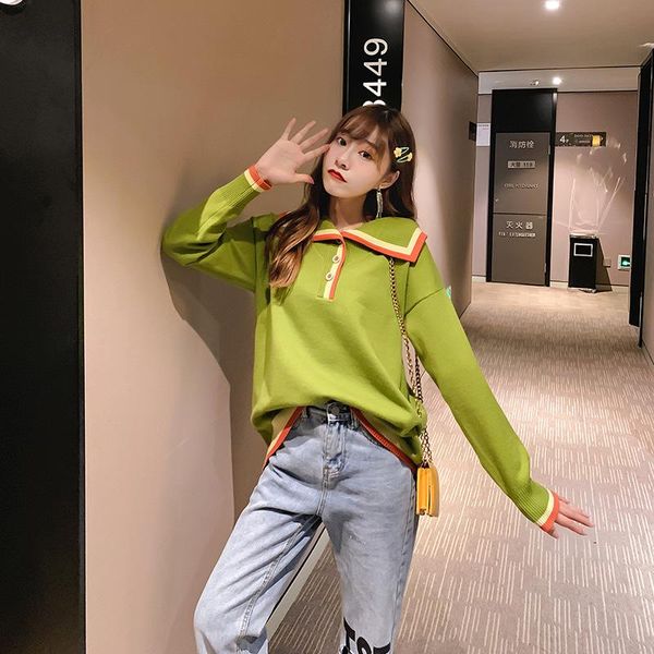 women's sweaters h9530 autumn winter pullover women college style turn down collar knitted loose sweater student girl long sleeve jumpe, White;black
women's sweaters h9530 autumn winter pullover women college style turn down collar knitted loose sweater student girl long sleeve jumpe, White;black