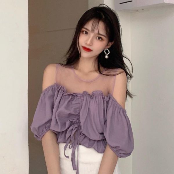 women's blouses & shirts summer 2021 french fashion design casual fake two - piece gauze off-shoulder puff sleeve shirt for women, White
women's blouses & shirts summer 2021 french fashion design casual fake two - piece gauze off-shoulder puff sleeve shirt for women, White