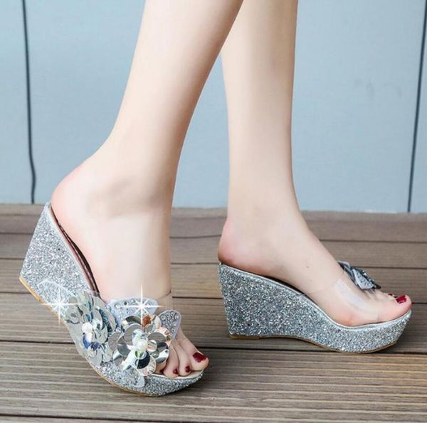 sandals summer wedges women crystal transparent high heels pvc slippers string bead fashion shoes, Black
sandals summer wedges women crystal transparent high heels pvc slippers string bead fashion shoes, Black