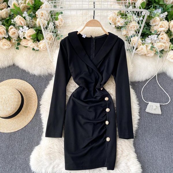 casual dresses foamlina women's elegant long sleeve autumn mini dress black v-neck buttons pleated office work short pencil, Black;gray
casual dresses foamlina women's elegant long sleeve autumn mini dress black v-neck buttons pleated office work short pencil, Black;gray