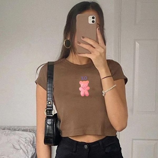 women's bear print crop tee short sleeve slim t-shirt summer 2021 street t shirt apparel, White
women's bear print crop tee short sleeve slim t-shirt summer 2021 street t shirt apparel, White