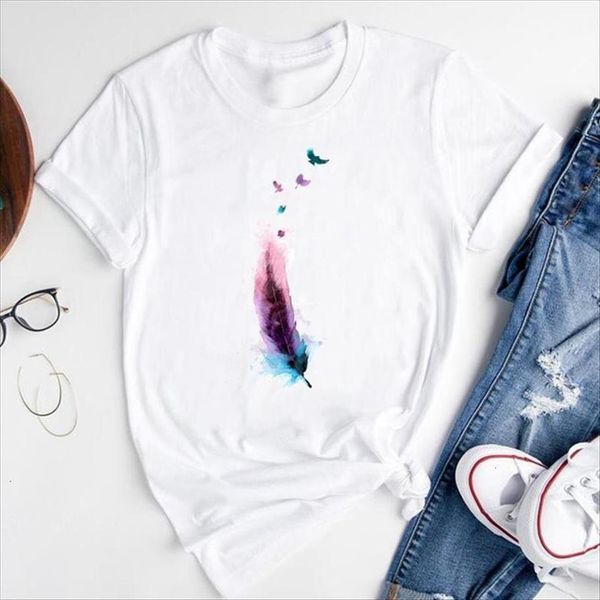 graphic watercolor feather bird fashion women print short sleeve summer clothes tees, White
graphic watercolor feather bird fashion women print short sleeve summer clothes tees, White