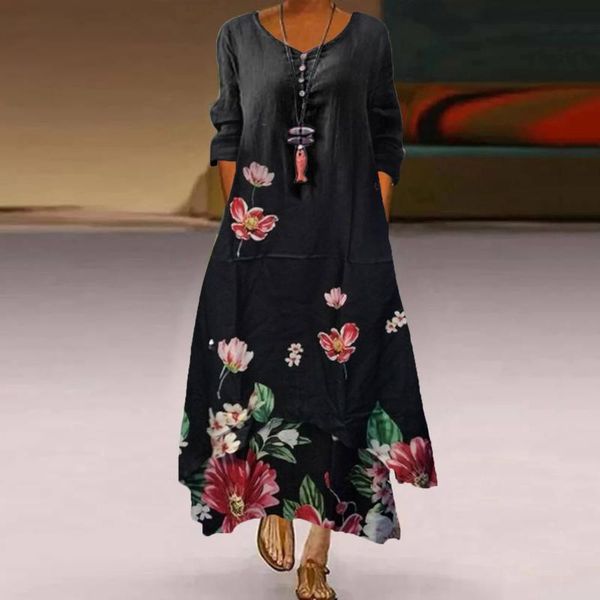 casual dresses women's summer long dress loose floral print o-neck sleeve irregular elegant, Black;gray
casual dresses women's summer long dress loose floral print o-neck sleeve irregular elegant, Black;gray