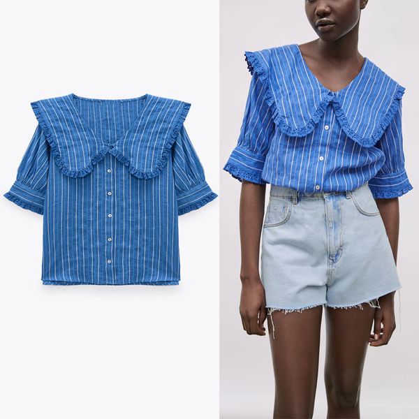 dresses retro blue striped shirt women short sleeve openwork embroidery blouse female fashion button up summer top, Black;gray
dresses retro blue striped shirt women short sleeve openwork embroidery blouse female fashion button up summer top, Black;gray