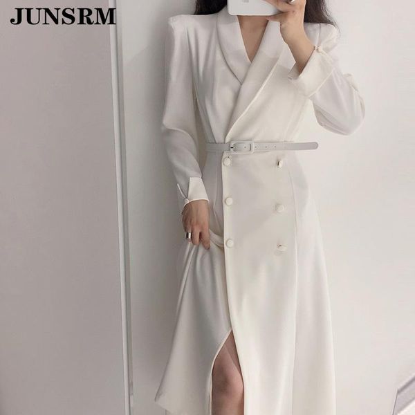 casual dresses chic double breasted belted sashes suit dress women elegant lapel long sleeve slim waist female 2021 autumn office, Black;gray
casual dresses chic double breasted belted sashes suit dress women elegant lapel long sleeve slim waist female 2021 autumn office, Black;gray
