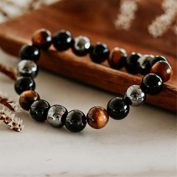 beaded, strands triple protection bracelet 8/10mm round bead hand chain jewelry gift for men women a66, Black
beaded, strands triple protection bracelet 8/10mm round bead hand chain jewelry gift for men women a66, Black