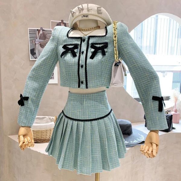 two piece dress small fragrance tweed 2 set women bow short jacket coat + skirt suits korean sweet outfits french vintage dza490, White
two piece dress small fragrance tweed 2 set women bow short jacket coat + skirt suits korean sweet outfits french vintage dza490, White