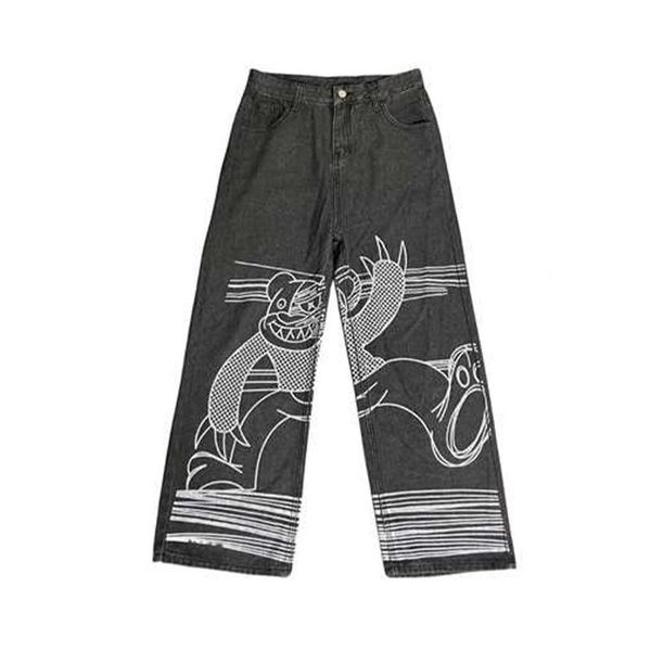 women's jeans harajuku retro washed graffiti violent bear print trousers casual pants high street straight loose bottoms, Blue
women's jeans harajuku retro washed graffiti violent bear print trousers casual pants high street straight loose bottoms, Blue