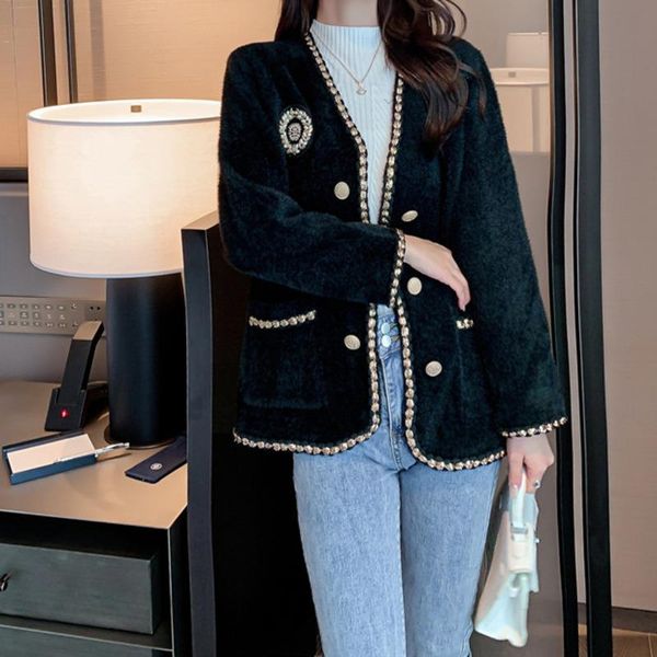 women's jackets 2021 autumn and winter jacket women fashion badge stripe celebrity style imitation mink coat loose thin knitted cardiga, Black;brown
women's jackets 2021 autumn and winter jacket women fashion badge stripe celebrity style imitation mink coat loose thin knitted cardiga, Black;brown