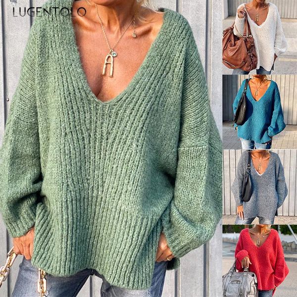women's sweaters lugentolo knitted sweater women loose long sleeve casual solid split on both sides autumn winter lady v-neck pullover, White;black
women's sweaters lugentolo knitted sweater women loose long sleeve casual solid split on both sides autumn winter lady v-neck pullover, White;black