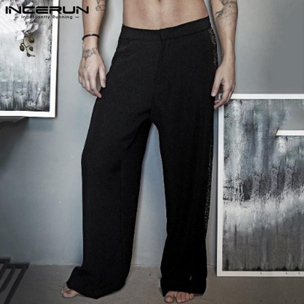 men pants lace patchwork see through elastic waist solid color trousers party nightclub mens long s-5xl incerun men's, Black
men pants lace patchwork see through elastic waist solid color trousers party nightclub mens long s-5xl incerun men's, Black