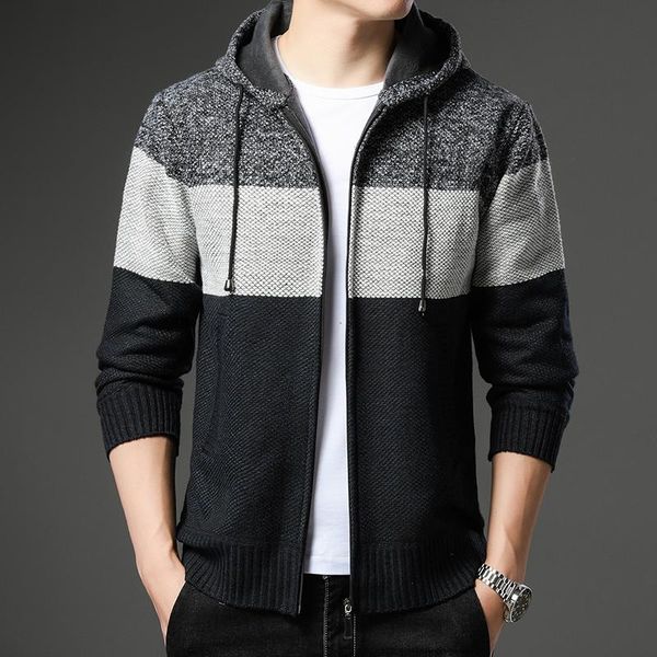 men's sweaters cardigan hooded coat fleece warm wool sweater winter zipper patchwork jacket casual loose wear, White;black
men's sweaters cardigan hooded coat fleece warm wool sweater winter zipper patchwork jacket casual loose wear, White;black