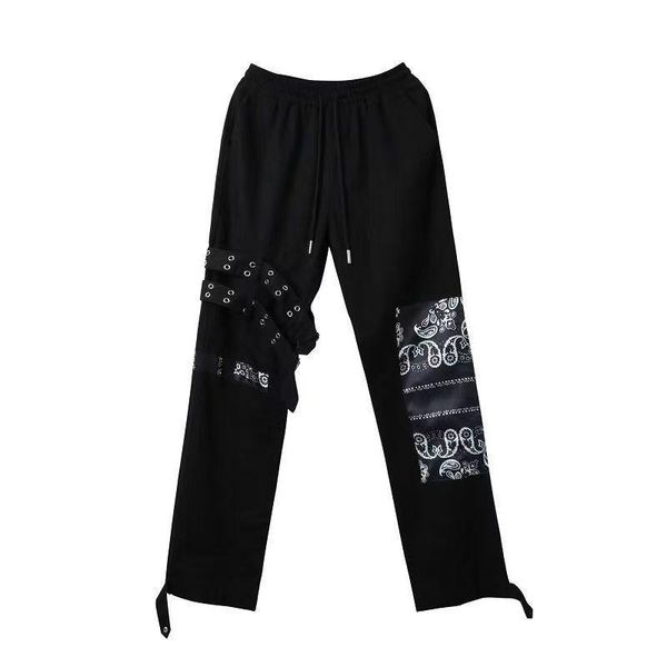 men's pants vintage streetwear paisley print straight jeans spliced design fashion loose gothic high waist men korean drawstring cargo, Black
men's pants vintage streetwear paisley print straight jeans spliced design fashion loose gothic high waist men korean drawstring cargo, Black