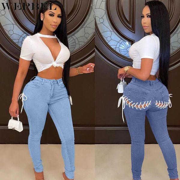 women's jeans wepbel fashion button casual stretch slim high waist autumn bandage hollow out pocket denim pencil pants, Blue
women's jeans wepbel fashion button casual stretch slim high waist autumn bandage hollow out pocket denim pencil pants, Blue