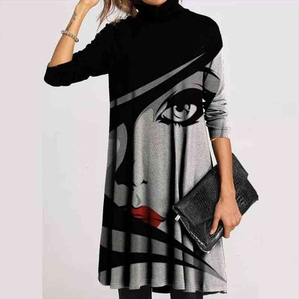 turtleneck warm vintage face print women dresses autumn elegant long sleeves patchwork female casual loose vestidos, Black;gray
turtleneck warm vintage face print women dresses autumn elegant long sleeves patchwork female casual loose vestidos, Black;gray
