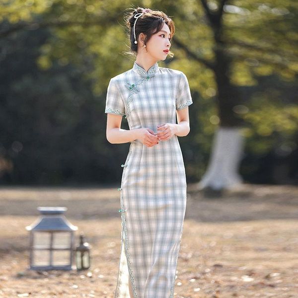 ethnic clothing 2021 french girl long retro daily summer improved dress plaid cheongsam young style chinese traditional, Red
ethnic clothing 2021 french girl long retro daily summer improved dress plaid cheongsam young style chinese traditional, Red