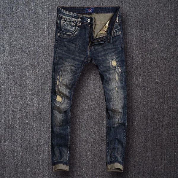 men's jeans european vintage fashion men elastic slim fit ripped retro black blue embroidery patchwork designer denim pants
men's jeans european vintage fashion men elastic slim fit ripped retro black blue embroidery patchwork designer denim pants