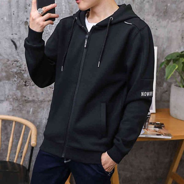 men's new zipper hooded sweater cardigan et casual sports men's solid color sweater, Black
men's new zipper hooded sweater cardigan et casual sports men's solid color sweater, Black