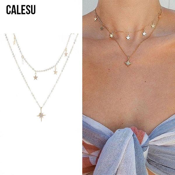 pendant necklaces calesu fashion gold double layer chain star necklace rhinestone geometric choker for women 973 pr90, Silver
pendant necklaces calesu fashion gold double layer chain star necklace rhinestone geometric choker for women 973 pr90, Silver