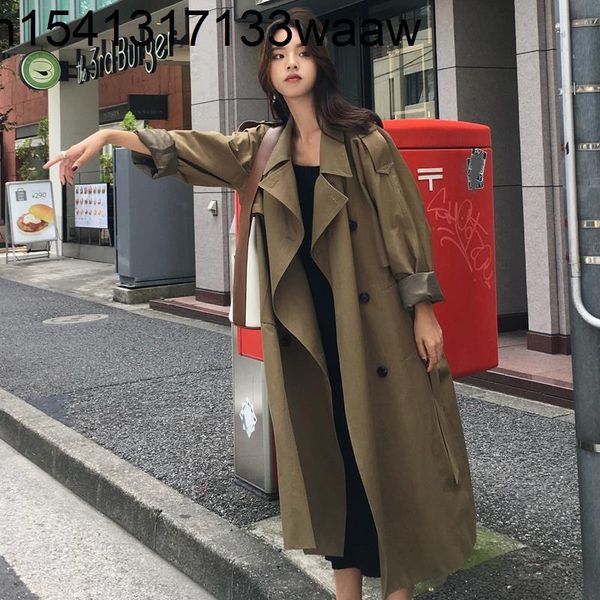 women's trench coats military green windbreaker middle long 2021 spring and autumn double breasted over the knee chic girls', Tan;black
women's trench coats military green windbreaker middle long 2021 spring and autumn double breasted over the knee chic girls', Tan;black